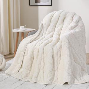 Drewin Comfort Weighted Blanket 20lbs, Stylish Jacquard Sherpa Weighted Blankets for Adults, Super Fluffy Cozy Bed Blanket for Sleep Natural and Calming, 60 x 80 inches, Cream White