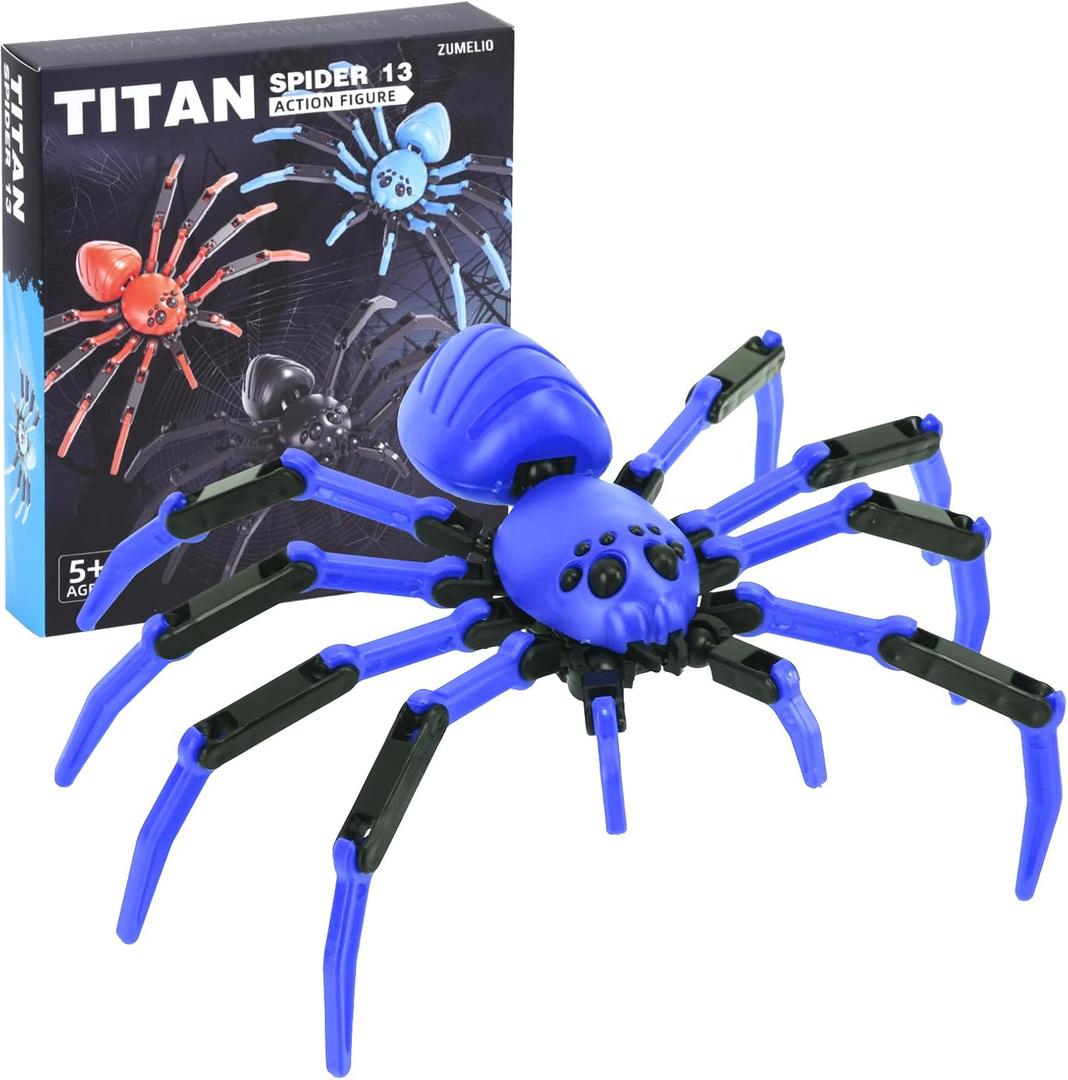 Titan Spider Toys - 3D Printed Spider Fidget Toys for Boys, Multi-Jointed Realistic Spiders with Suction Cup, Movable Cool Gadget for Kids (Assembly Required/Blue)