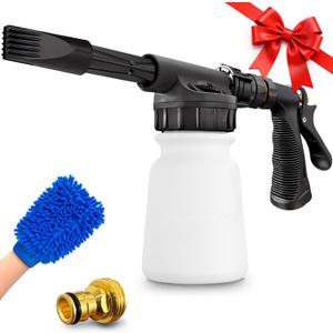 Car Wash Foam Gun + Microfiber Wash Mitt - Car Foam Sprayer - Foam Cannon for Hose - Spray Foam Gun Cleaner - Snow Foam Blaster for Cars, Boats, RVs, Foam Cannon Connects to Any Garden Hose