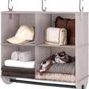 StorageWorks Hanging Closet Organizer with Garment Rod, 4-Section Clothes Storage for Closet, 12 " D x 24 " W x 28" H, Light Khaki
