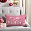 2 x Pink Christmas Lumbar Pillow Cover 12x20 Inches for Xmas Decorations Merry Christmas Throw Pillow Covers Winter Holiday Cushion Case Decoration for Sofa Couch