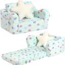 MOMCAYWEX Toddler Couch, 2in1 Kids Soft Couch Fold Out with Star Pillow, Foldable Sofa to Lounger, Large, Colorful Heart