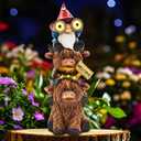 Garden Gnomes Outdoor Statue: 11'' Highland Cow Decor with Welcome Sign Funny Triple Yard Decorations with Solar Light Unique Birthday Gifts for Women Mother Grandma