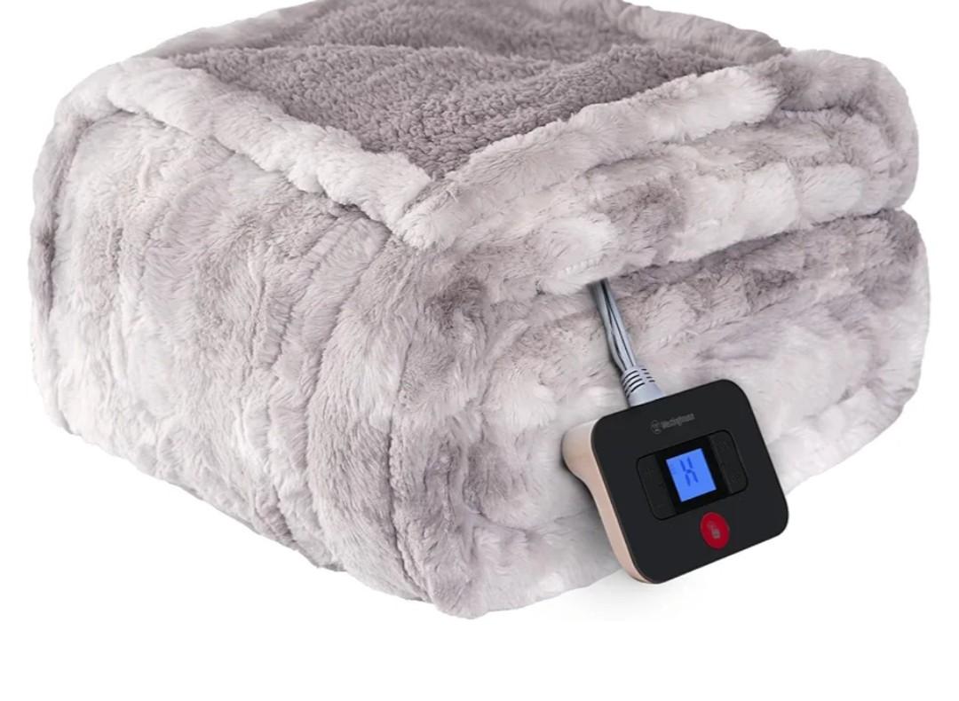 Westinghouse Electric Blanket Full, Faux Fur Heated Blanket with 10 Heating Levels & 1-12 Hours Auto Off, Soft Cozy Sherpa Heated Blanket Washable Blanket (80" x 84" Full Size, Light Grey)