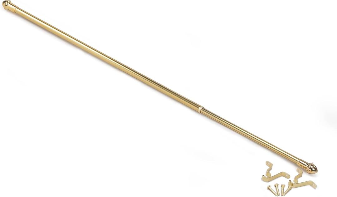 Fantasia Cafe Decorative Window Curtain Rod, 48"- 86" Adjustable Width, 7/16" Diameter, 3/4" Projection - Brass with Matching Finials - Easy to Install Telescoping Rod - Brackets & Hardware Included