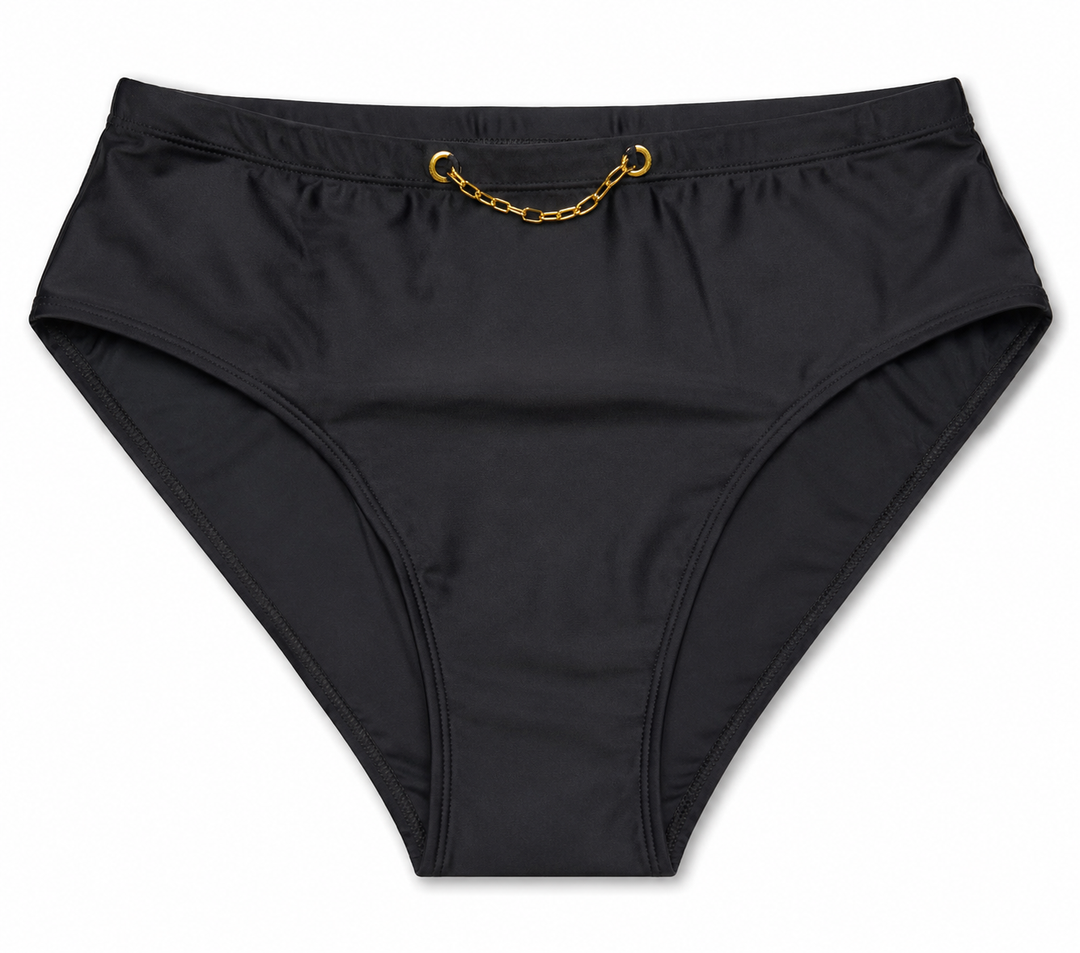 Seagoo Womens High Waisted Bikini Bottoms Tummy Control Full Coverage Bathing Suit Swim Bottom with Paperclip Chain M