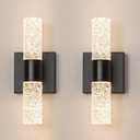 Black Sconces Wall Decor Set of 2, Crystal Bathroom Vanity Light Fixture, Modern Hardwired Wall Sconce Light Over Mirror, LED Sconces Wired for Bedroom Hallway Stairwells