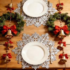 Christmas Placemats Set of 6 Snowflake Holiday Waterproof PVC Vintage Party Housewarming Table Mats for Dinner Table Indoor and Outdoor Decoration(Silver)