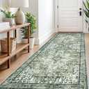 3x8 Washable Rug for Entryway, Green Soft Printed Area Rug, Non-Slip Kitchen Rugs, Low-Pile Medallion Indoor Door Mat, Small Farmhouse Carpet for Entrance Kitchen Foyer Bedside