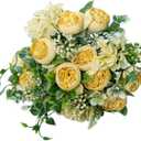 KAOYOO 4 PCS Artificial Peony Bouquet Short Stem for DIY Wedding Decoration Bridal Bouquet Home Decorations(Yellow 4-PCS)