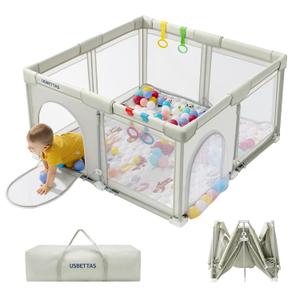 Foldable Baby Playpen, 1-Minute Setup, Lightweight Portable Playpen with Carry Bag, 50"x50" Indoor Outdoor Safty Play Yard for Babies & Toddlers, Beige