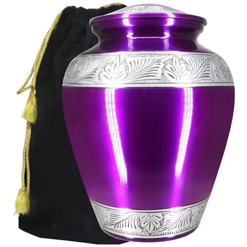 M MEILINXU Urns for Human Ashes Adult Female & Male, Cremation Urn for Ashes for Women & Man, Funeral Decorative Urns, Burial Cremation Container, Hand Engraving Urn, Purple - Large