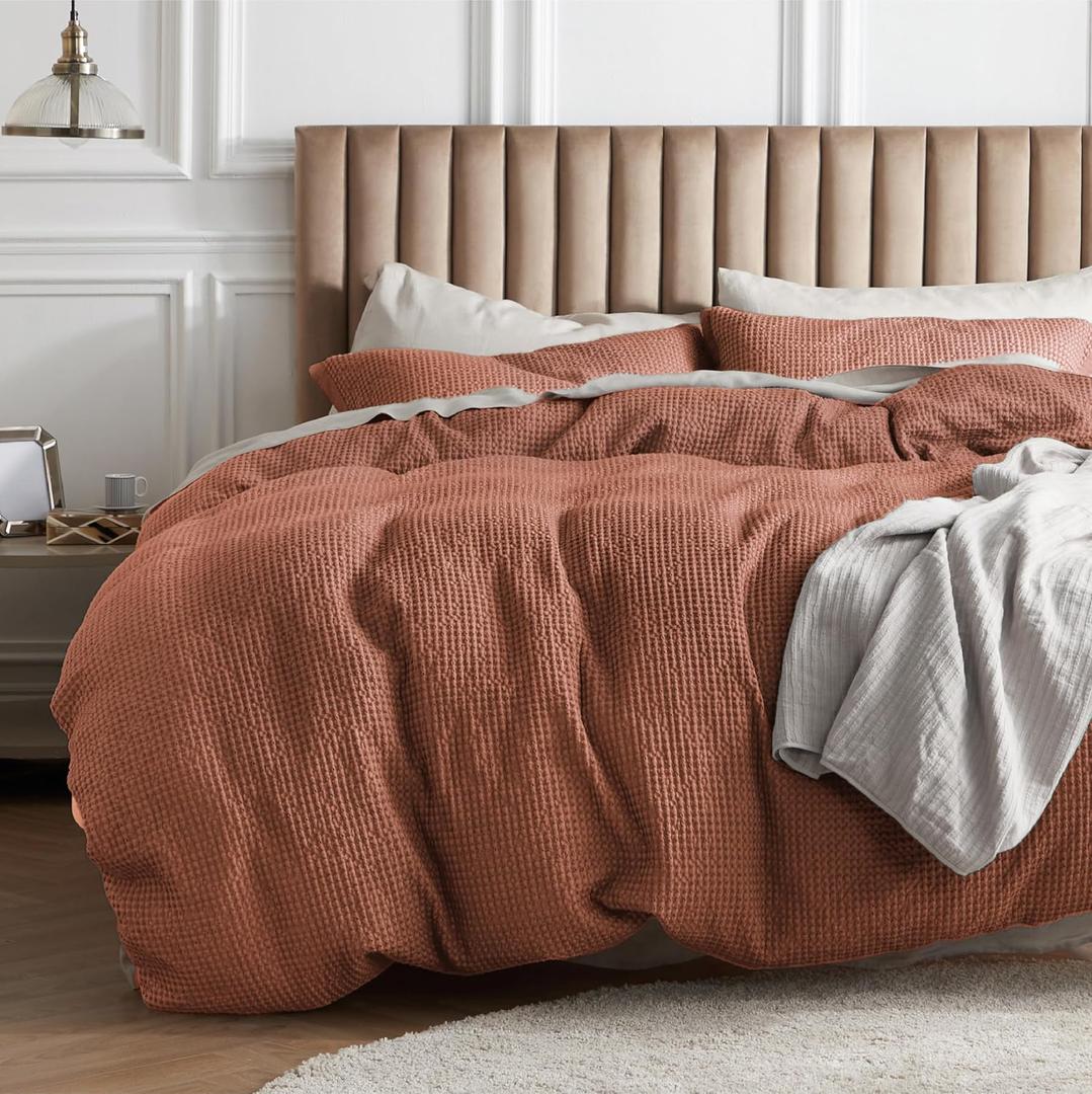 Bedsure Cotton Duvet Cover Queen - 100% Cotton Waffle Weave Burnt Orange Duvet Cover Queen Size, GentleSoft and Breathable Bedding Set for All Season, 3 Pieces, 90"x90" Bedsure Cotton Duvet Cover Queen - 100% Cotton Waffle Weave Burnt Orange Duvet Cover Queen Size, GentleSoft and Breathable Bedding Set for All Season, 3 Pieces, 90"x90"
