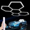 Hexagon LED Garage Light: 8 Pack Updated Bigger Size, 26400LM Super Bright Car Detailing Ceiling LED Shop Light for Warehouse Workshop Gym Basement Car Care Wash Room