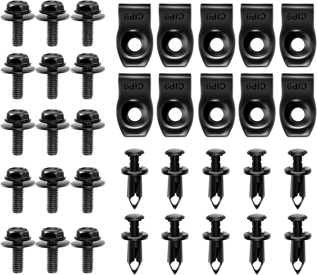 GOOACC GRC-70 35PCS Engine Under Cover Splash Shield Guard Body Bolts Bumper Fender Liner Push Retainer Fastener Rivet Clips , black