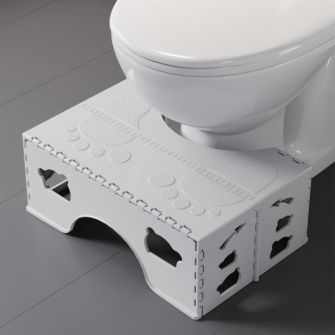 Foldable Toilet Stool Poop Stool Adult, Portable Squatting Potty for Travel Size, 7 Inch Toilet Stool Squat Adult, Collapsible Pooping Foot Stool for Bathroom, Toilet Step for Kids (Light Gray)