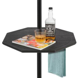 Outdoor Adjustable Umbrella Table Tray with LED Light, 23 Portable Umbrella Side Table with Hole, All Weather PE Umbrella Tray for Beach, Poolside, Backyard, Garden, Patio, Black