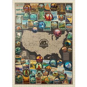 MyPuzzle 63 American National Parks: Collage Map, Vintage Poster - Premium 1000 Piece Jigsaw Puzzle for Adults