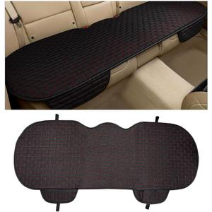 Linen Back Car Seat Cover, Anti-Slip Long Bottom Rear Seat Cover Protector with Storage Pockets, Breathable Linen Rear Bench Seat Protector Cushion Pad for Most Vehicles (Black & Red)