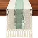 8 x OTOSTAR Boho Table Runner 12x72 Inch Macrame Table Runners with Tassels 72 Inches Long Rustic Farmhouse Table Runner for Living Room Kitchen Dining Room Home Decor (Green)
