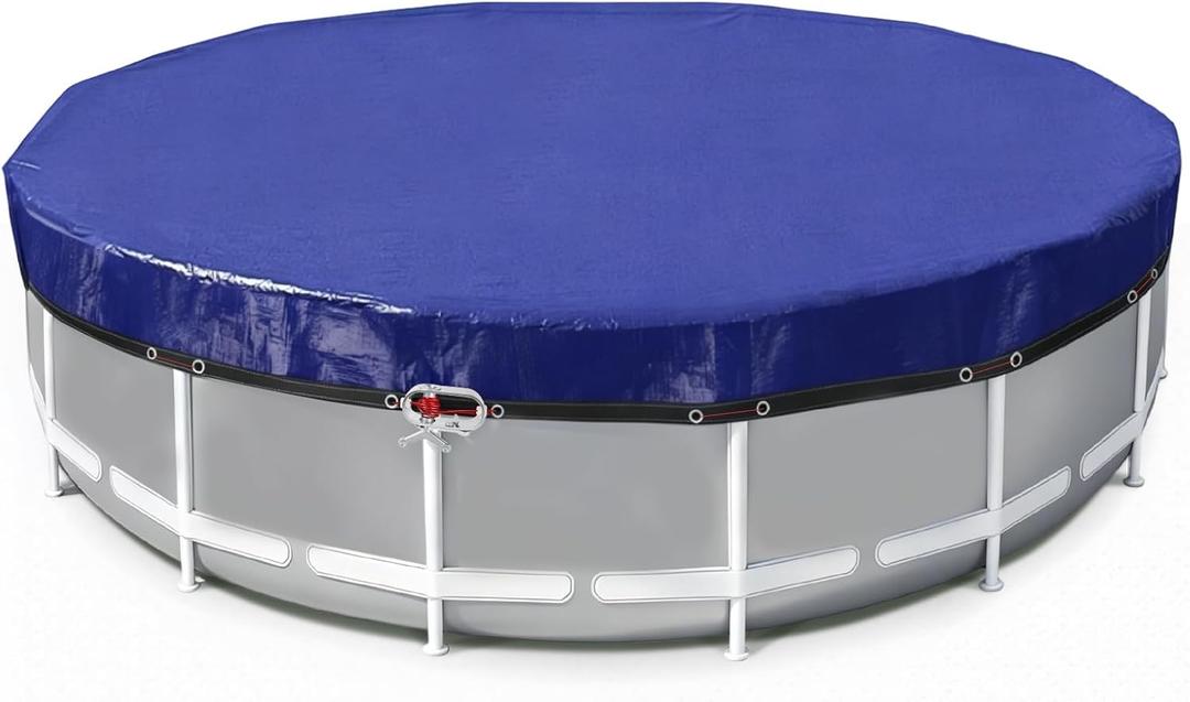 18 Ft Pool Covers for Above Ground Pools with Automatic Siphon Drain, Extra Thick Heavy-Duty Round Winter Pool Cover, Stop Waterlogging, 2-in-1 Tear-Proof UV-Resistant Pool Tarps with Pulley and Cab