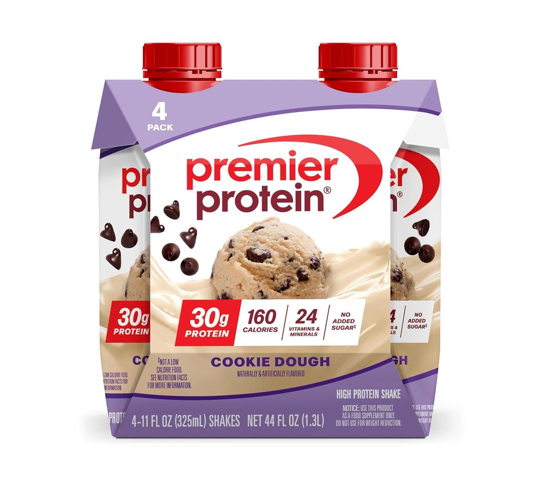 Premier Protein Shake, Cookie Dough, 30g Protein, No Added Sugar, 24 Vitamins & Minerals to Support Immune Health, 11 fl oz, 4 Pack (EXP 12/10/26)