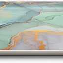 Serving Tray Decorative Tray with Handles Multi-Purpose Rectangular Serving Trays for Restaurant, Parties, Coffee Table, Kitchen - Teal Marble Pattern