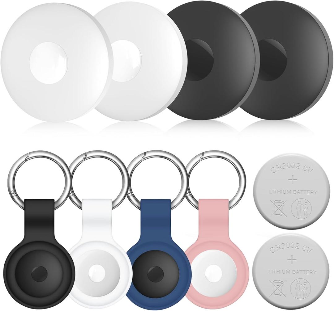 Air Tracker 4-Pack and 2pcs Extra Replaceable 2032 Batteries, Bluetooth + UWB Smart Tag Work with Apple Find My App (iOS Only), Item Locator Finder for Keys Vehicles Luggage Bags (White & Black & Pink & Dark Blue)