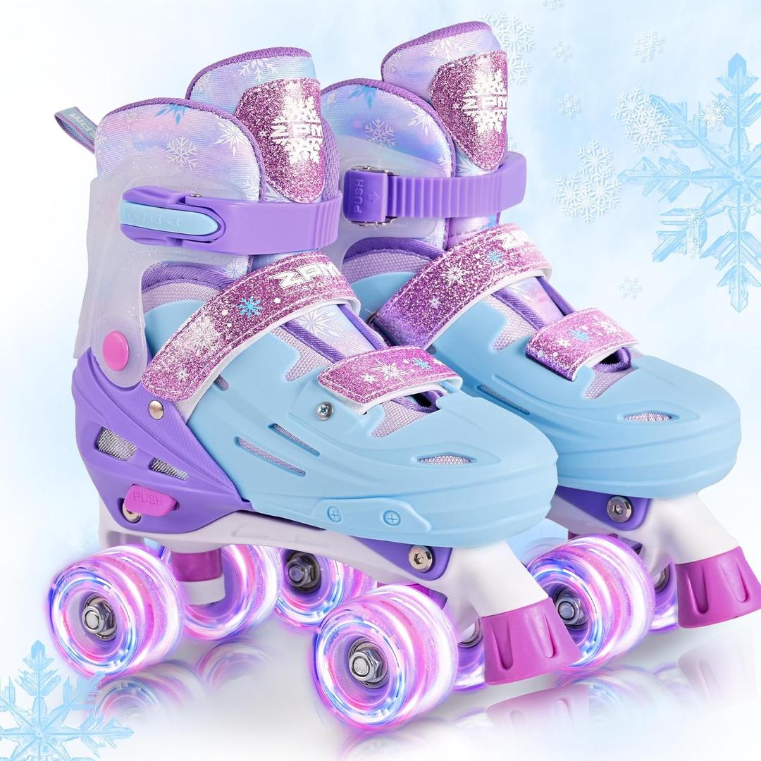 2PM SPORTS Roller Skates for Girls Boys Kids Age 4-6 5-8 6-12 8-12 with Light Up Wheels, Adjustable Youth Rollerskates Size 10C 11C 12C 13C 1 2 3 4 5 6 (Small - Little Kid, Purple Blue)
