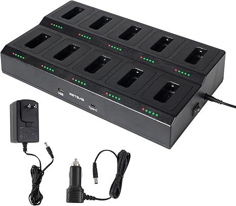Retevis RT22 10-Way Walkie Talkie Charger, Ten Way Multi Unit Charger, for Retevis RT22 RT22S RB19 RB19P RB39 RB39P Walkie Talkie and Battery, 5 LED Indicators, AC/DC Adapter, Replaceable Base(1 Pack)