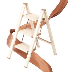 GameGem 3 Step Ladder, Folding Step Stool with Wider Pedal, Anti-Slip Feet & Non Slip Stripes, Aluminum Sturdy Material, 300Lbs Capacity, Elegant Look of Cream Chocolate Better Matches Your Home