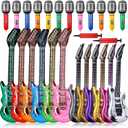 Tradder 24 Pcs Inflatable Rock Star Toy 37 Inch Set, Blow up Guitar Bulks Include Inflatable Guitar 24'' and 10'' Microphone for 80s 90s Musical Themed Party, Birthday Party Decor
