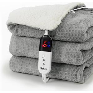 Heated Blanket Electric Throw Waffle, 50x60 Inches Sherpa Fleece Fast Heating Blanket 6 Heating Levels & 4 Hours Auto Off ETL Certification, Grey Throw