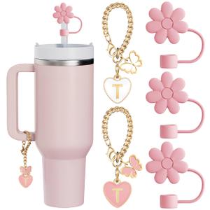 Compatible with Stanley Cup Accessories, 3PCS Straw Toppers for Stanley Straw Cover Cap, 2PCS Cute Letter for 30&40 Oz Tumbler with Handle