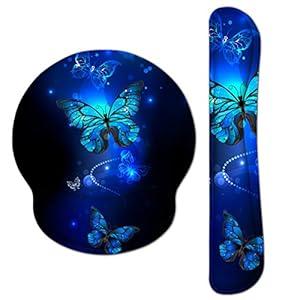 Mouse Pad Keyboard Wrist Rest, Gel Non Slip Rubber Wrist Support Rest Mouse Pad for Home Office, Computer, Laptop, Typist, Gamer, Soft Cushion Mousepad with Memory Foam Ergonomic, Blue Butterfly 