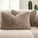 MIULEE Pack of 2 Lumbar Throw Pillow Covers 12x20 Inch Neutral Khaki Faux Fur Decorative Sherpa Pillow Covers Fuzzy Accent Soft Sheepskin Fleece Cushion Cases for Boho Home Decor Living Room Bed Chair
