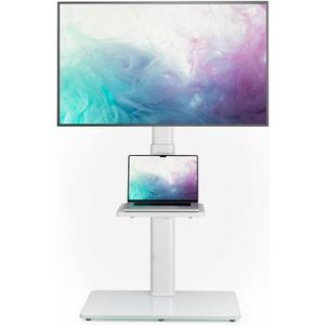 AX WABER Universal Floor TV Stand with Mount 70 Degree Swivel 9 Level Height Adjustable and Space Saving Design for Most 27 to 65 inch LCD, LED OLED TVs White