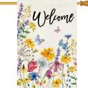 Baccessor Spring Welcome Floral House Flag Flower Leaves Double Sided Large Yard Flag Heavy Duty Seasonal Butterfly Outdoor Outside Patio Decoration 28x40 Inch