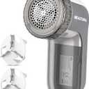 BEAUTURAL Fabric Shaver and Lint Remover, Sweater Defuzzer with 2-Speeds, 2 Replaceable Stainless Steel Blades, Battery Operated, Remove Clothes Fuzz, Lint Balls, Pills, Bobbles Gray