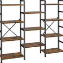 SUPERJARE Triple Bookshelf, Bookcase with 11 Open Display Shelves, Wide Book Shelf Book Case for Home & Office, 4 Tier, Rustic Brown