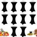 10 Pack Spandex Cocktail Table Cover Bulk 24 x 43 Inch Round Highboy Stretch Bistro Tablecloths Fitted Corner High Clothes for Weddings Banquet Birthday Party (Black)
