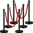 Wesiti 6 Pcs Stainless Steel Stanchion Post Queue with Crown Top 5 ft and 3 Pcs Velvet Rope and Poles Crowd Control Barriers Sand Injection Hollow Base and Velvet Ropes Set for Party (Black, Red)