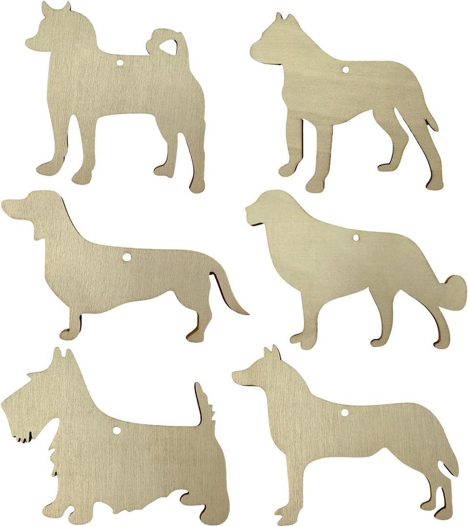 30PCS Wood Dogs Cutout Crafts Unfinished Wooden Dogs Hanging Ornaments Gift Tags Unfinished Wood Discs Ornament for Home Party Decoration Craft Project