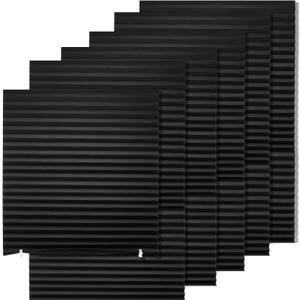 MYshade 6 Pack Temporary Blackout Paper Shades for Windows,Paper Pleated Blinds with Adhesive,No Tools No Drilling Free Cut Size Temporary Room Darkening Shades(Black, 24" W x 72" H)
