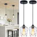 2 Pack 5.1" Mini Black Blown Glass Pendant Lights Kitchen Island Lighting, Small Kitchen Pendant Light, Kitchen Pendant Lights with Hammered Glass Shades for Dining Room Sink