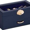 Enthralite Jewelry Box with 1 Drawers: Display Organizer for Earrings Necklaces - Gifts for Girls Women (Dark Blue)