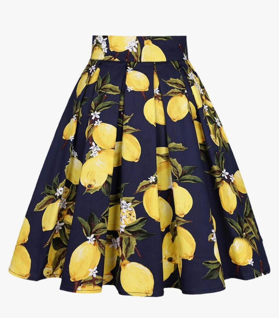 Women's High Waist Mid Length Skirt Vintage Print Pleated Skirt Size XS