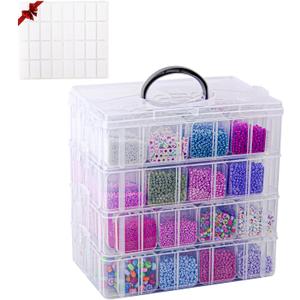 VTG Bead Organizer Box, 112 Pcs Small Organizers, 3-Tier Bead Storage Containers Portable Organizer and Storage Box Stackable Plastic Cases for Bracelet Making DIY Jewelry Nail Charms