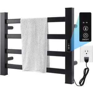 Towel Warmer Heated Towel Bar-Rack - Nopwer Bathroom Wall Mounted Electric Towel Drying Plug-in Matte Black 4 Bars