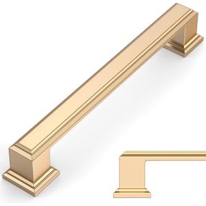 Amerdeco 10 Pack Brushed Brass Cabinet Pulls 5 Inch(128mm) Hole Center Gold Kitchen Cabinet Handles Cabinet Hardware for Bathroom Drawer Pulls ZH001